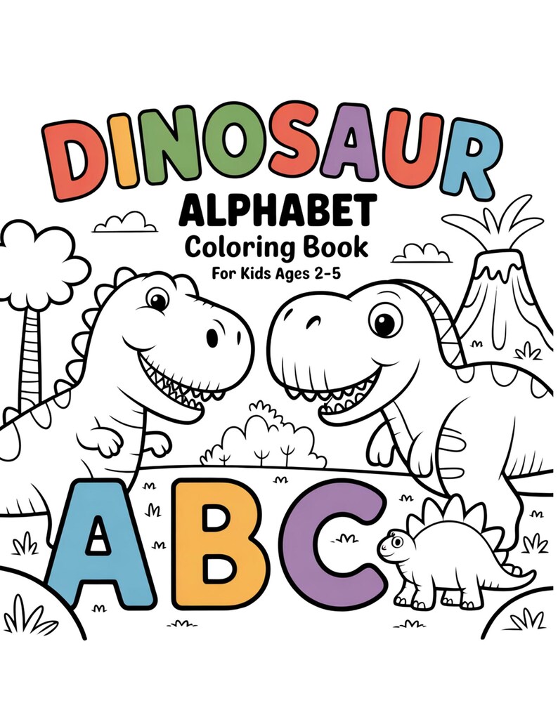 Dinosaur Alphabet Coloring Book for Kids — Printable ABC Learning Pages for Toddlers Digital Download image 4