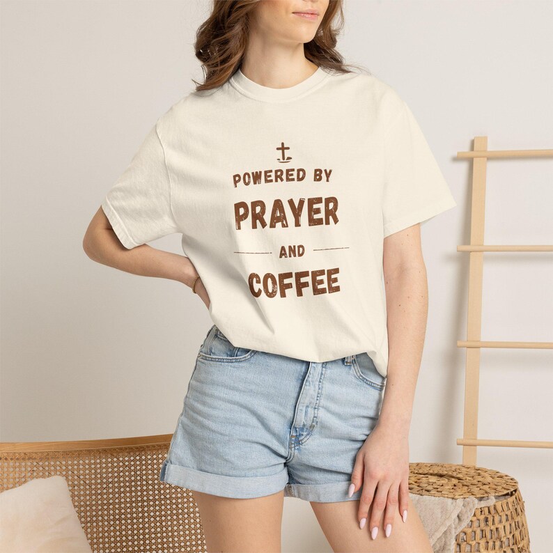 Powered by Prayer and Coffee Shirt — Christian Mom Shirt Homeschool Mom Comfort Colors Tee Gift for Her image 1