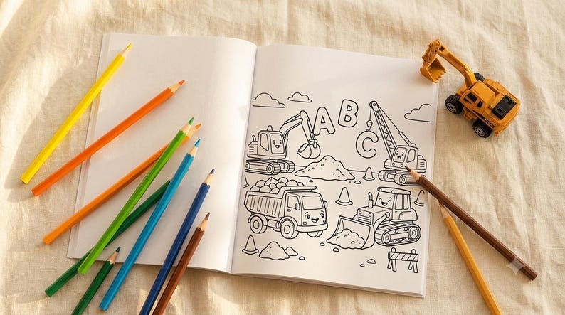 Målarbok för fordon för barn — Utskrivbara målarbilder med bilar och lastbilar för pojkar, digital nedladdning bild 6