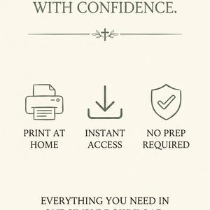 May include: Cream-colored graphic with text: "DOWNLOAD. PRINT. START HOMESCHOOLING WITH CONFIDENCE." Includes icons for print at home, instant access, and no prep required. The text "EVERYTHING YOU NEED IN ONE SIMPLE DOWNLOAD" is also included.