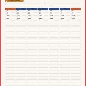 May include: A weekly planner page with a dark blue header, a beige background, and a tan banner featuring the text Be still, and know that I am God - Psalm 46:10. It includes sections for goals, daily subjects, a meal plan, and prayer intentions.