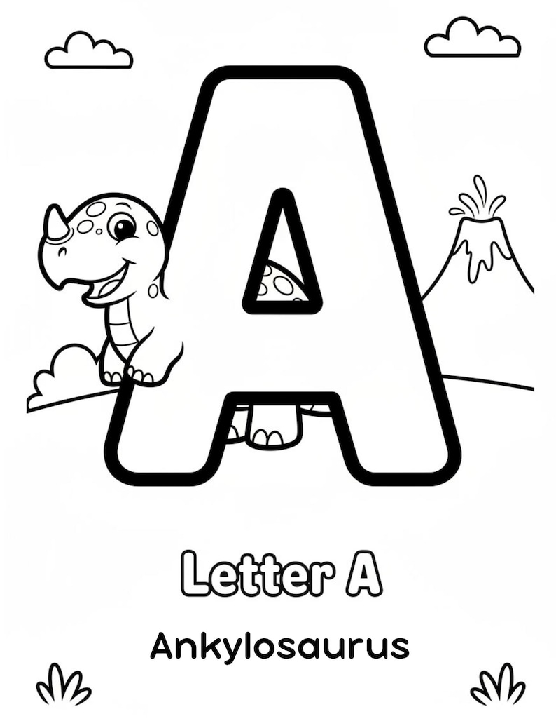 Dinosaur Alphabet Coloring Book for Kids — Printable ABC Learning Pages for Toddlers Digital Download image 6