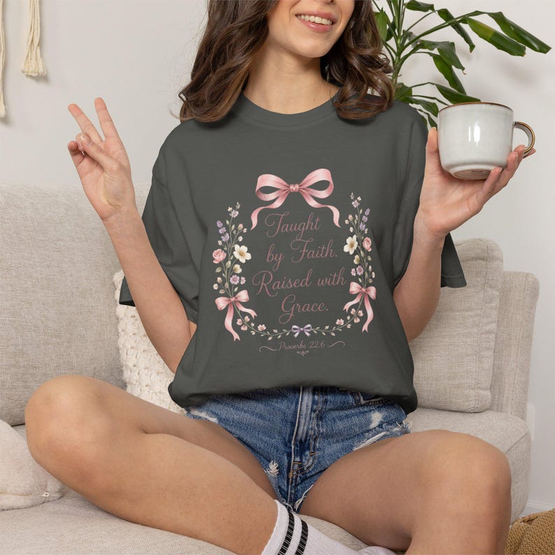 Taught by Faith Raised with Grace Shirt — Christian Mom Shirt Homeschool Comfort Colors Tee Gift for Her image 10