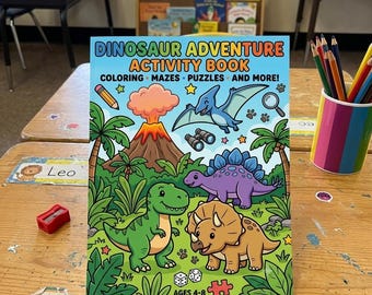 Dinosaur Activity Book for Kids — Printable Coloring Mazes Puzzles for Children Digital Download