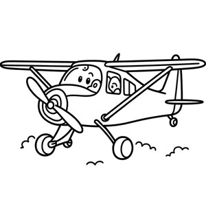 Puede incluir: Una ilustraci&oacute;n de arte lineal en blanco y negro de un peque&ntilde;o avi&oacute;n de h&eacute;lice. La aeronave cuenta con una h&eacute;lice frontal, una cabina con un piloto visible, alas montadas en la parte superior con soportes y tren de aterrizaje con ruedas.