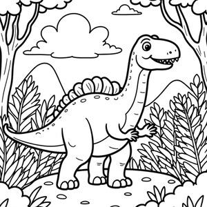 Dinosaur Coloring Book for Kids — Printable Dinosaur Scenes Coloring Pages for Children Digital Download image 6