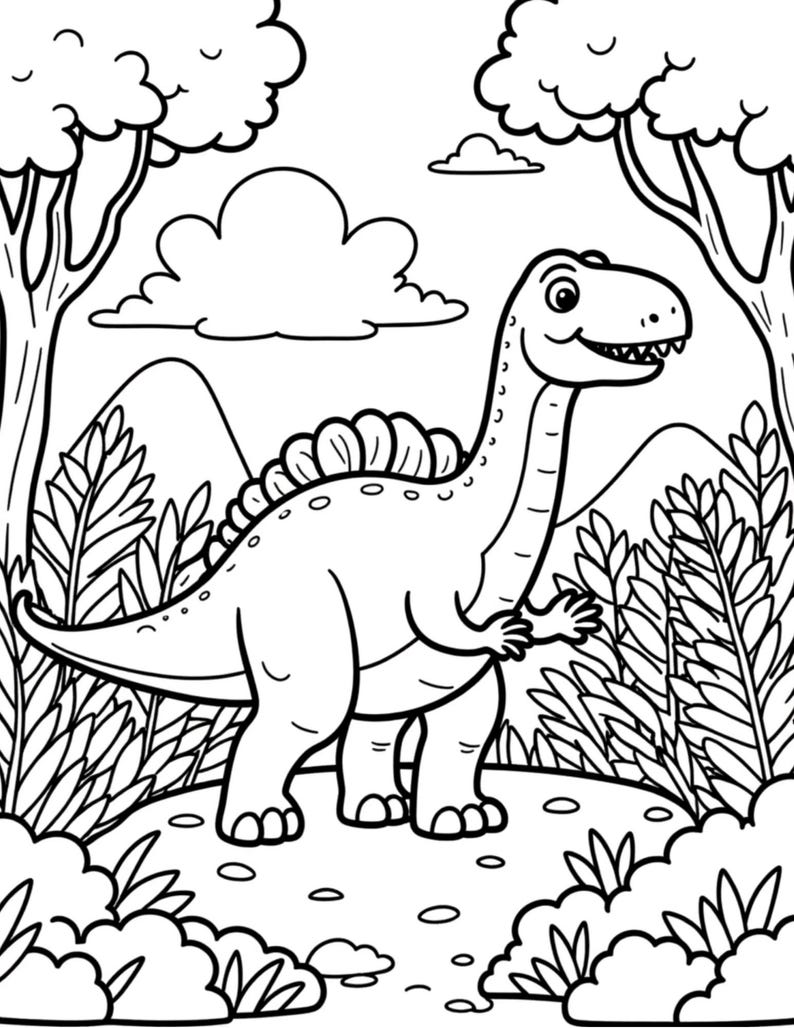 Dinosaur Coloring Book for Kids — Printable Dinosaur Scenes Coloring Pages for Children Digital Download image 6