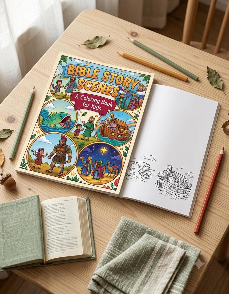 Bible Story Scenes Coloring Book for Kids — Printable Christian Coloring Pages for Children Digital Download image 4