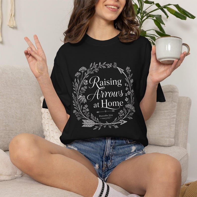 Raising Arrows at Home Shirt — Christian Mom Shirt Homeschool Mom Comfort Colors Tee Gift for Her image 1