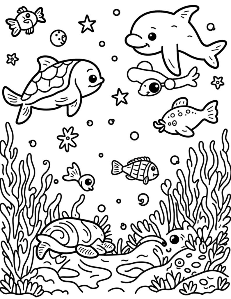 Målarbok med havet för barn — Utskrivbara målarbilder med havet för barn, digital nedladdning bild 8