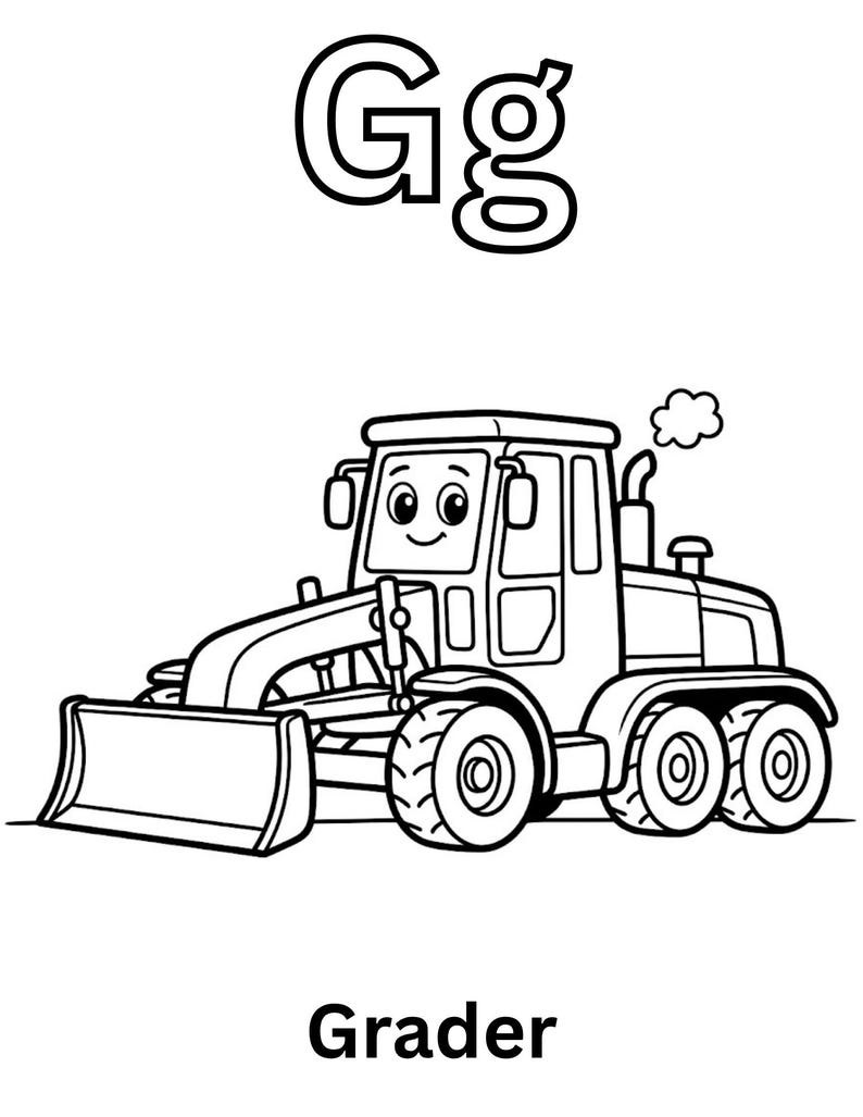 Construction Alphabet Coloring Book Printable | ABC Pages for Boys Toddlers Ages 2-5 | Trucks Vehicles | Preschool Homeschool Activity PDF image 7