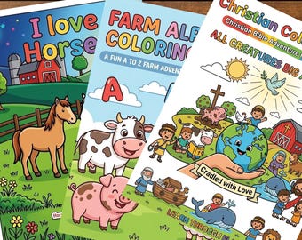 Christian Homeschool Coloring Book Bundle | Bible Farm Horses | Kids Ages 2-6 | Sunday School ADHD Printable | US Letter A4 PDF Download