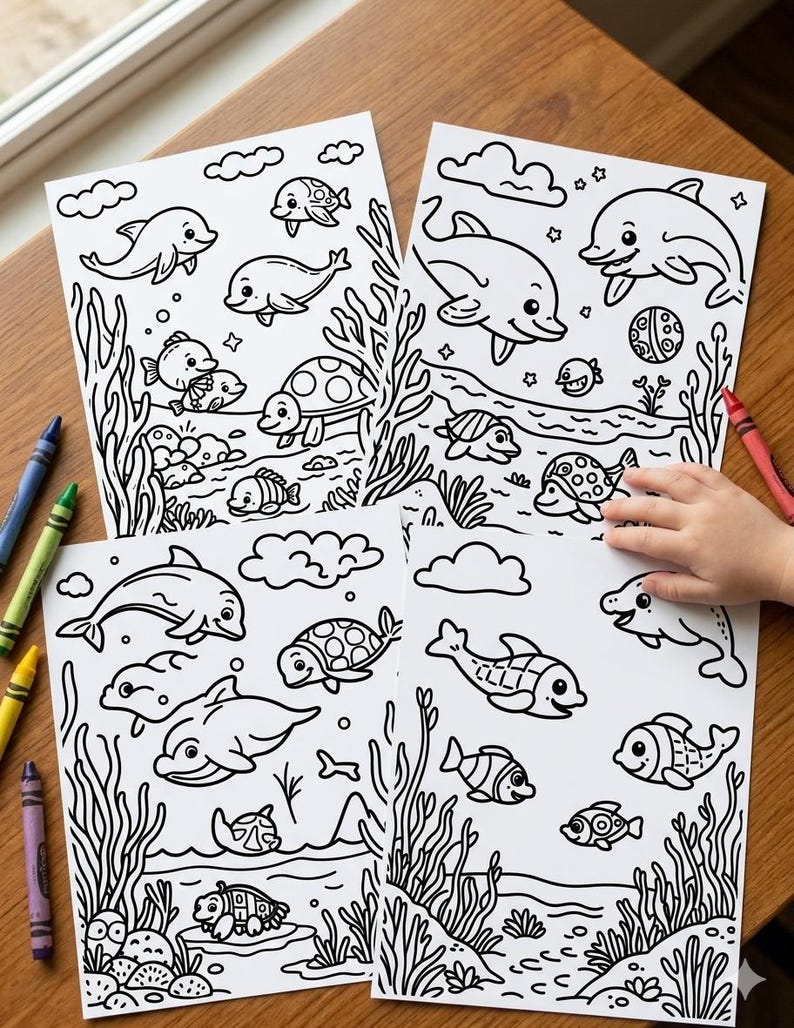 Målarbok med havet för barn — Utskrivbara målarbilder med havet för barn, digital nedladdning bild 3