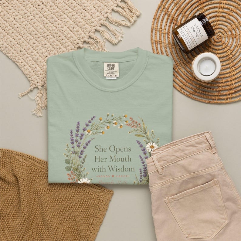 She Opens Her Mouth with Wisdom Shirt — Christian Mom Shirt Homeschool Comfort Colors Tee Gift for Her image 3
