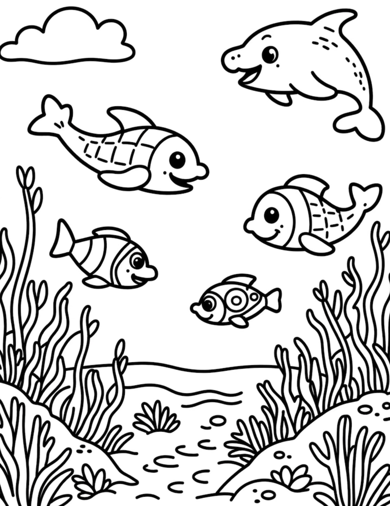 Målarbok med havet för barn — Utskrivbara målarbilder med havet för barn, digital nedladdning bild 9