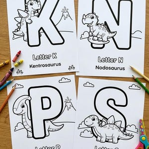 Dinosaur Alphabet Coloring Book for Kids — Printable ABC Learning Pages for Toddlers Digital Download image 3
