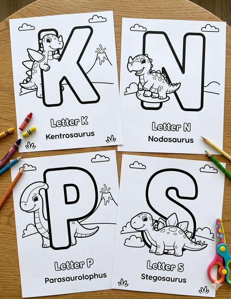 Dinosaur Alphabet Coloring Book for Kids — Printable ABC Learning Pages for Toddlers Digital Download image 3