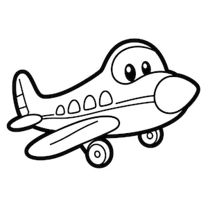 Puede incluir: Un dibujo de l&iacute;neas en blanco y negro de un avi&oacute;n de dibujos animados con ojos grandes, una nariz redondeada, cuatro peque&ntilde;as ventanas circulares a lo largo del costado y una aleta de cola. El texto www.Jhjmiartlian.org aparece abajo.