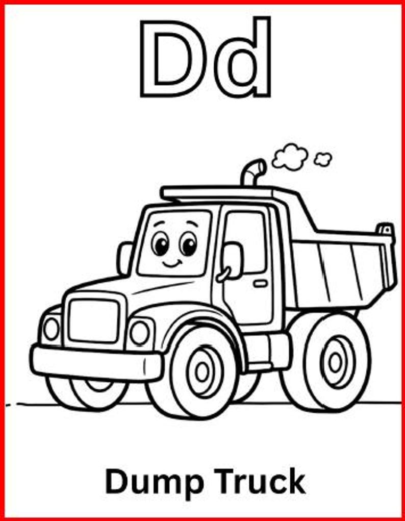 Construction Alphabet Coloring Book Printable | ABC Pages for Boys Toddlers Ages 2-5 | Trucks Vehicles | Preschool Homeschool Activity PDF image 5