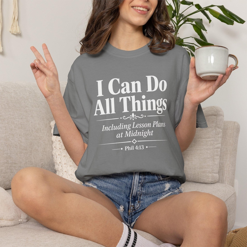Homeschool Mom Shirt — I Can Do All Things Lesson Plans at Midnight Christian Mom Comfort Colors Tee image 1