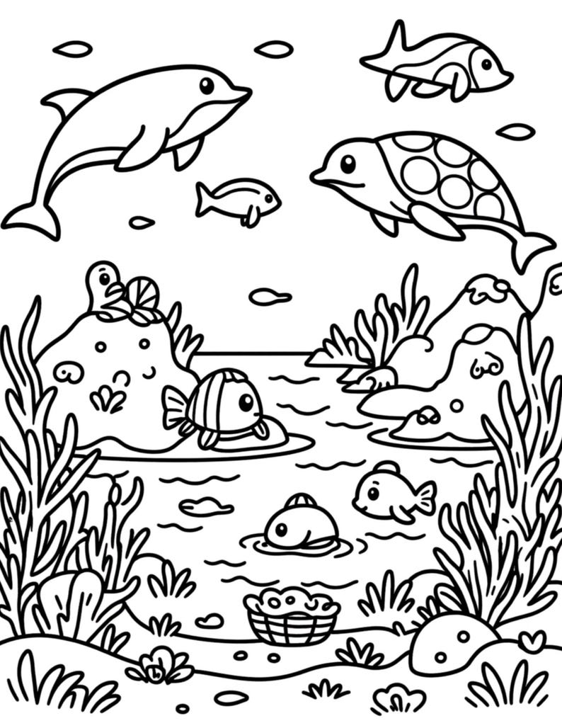 Målarbok med havet för barn — Utskrivbara målarbilder med havet för barn, digital nedladdning bild 6
