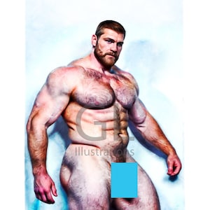 Obra de arte de oso gay, descarga digital, arte erótico masculino maduro, arte LGBT, impresión de desnudos, impresiones corporales, arte de figura masculina, retrato masculino, ilustración