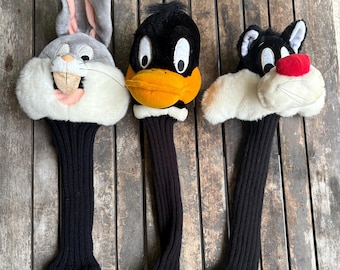 Looney Tunes Vintage Golf Club Head Covers. Daffy Duck, Sylvester the Cat,  Bugs Bunny. Plush