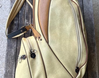 Northwestern Vintage Golf Bag Faux Leather Beige/Cream 6-Way Divider Rain Cover