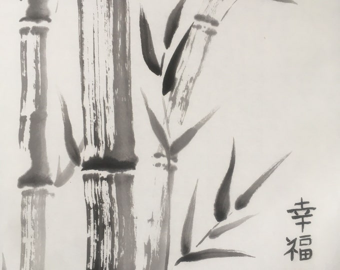 Large Original Sumi E Bamboo Painting 3 Stalks Happiness Etsy
