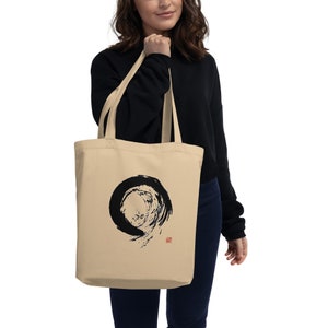 Enso Zen Circle Eco Organic Cotton Tote Bag Japanese Painting Chinese Brush Buddhist Mindfulness Gift Art Yoga Reusable Grocery Aikido