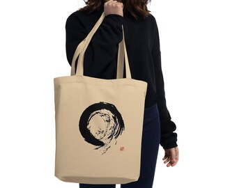 Enso Zen Circle Eco Organic Cotton Tote Bag Japanese Painting Chinese Brush Buddhist Mindfulness Gift Art Yoga Reusable Grocery Aikido