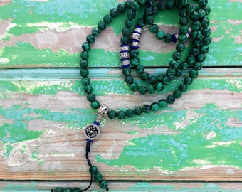 Malas /Collier ou bracelet de prière des moines tibétains/Malachite/108 graines/Chapelet/Maison MOAMA