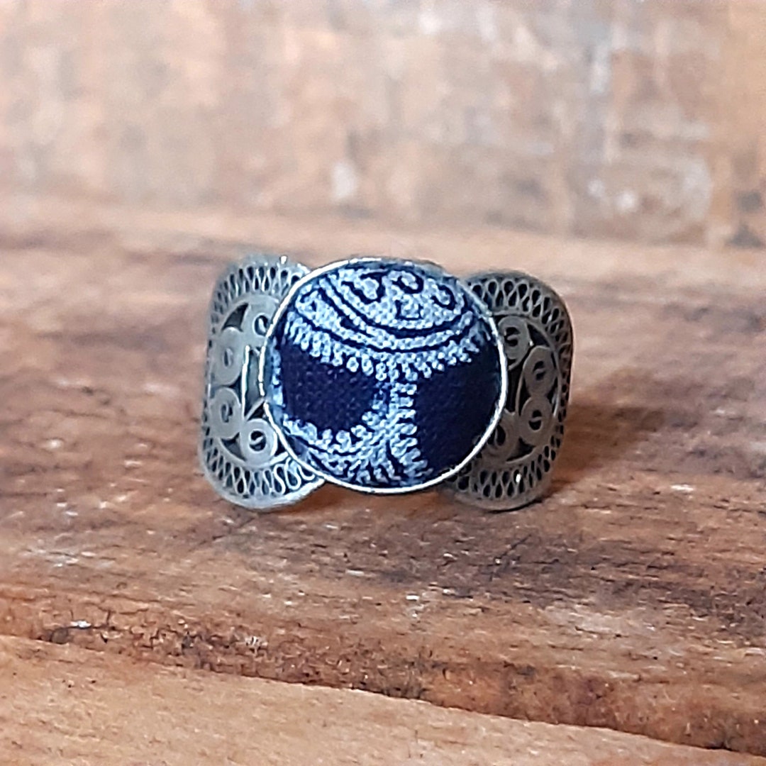 Recycled Embroidery Ring Old Ring Unique Ring Handmade Embroidery Ceremonial Fabric Free