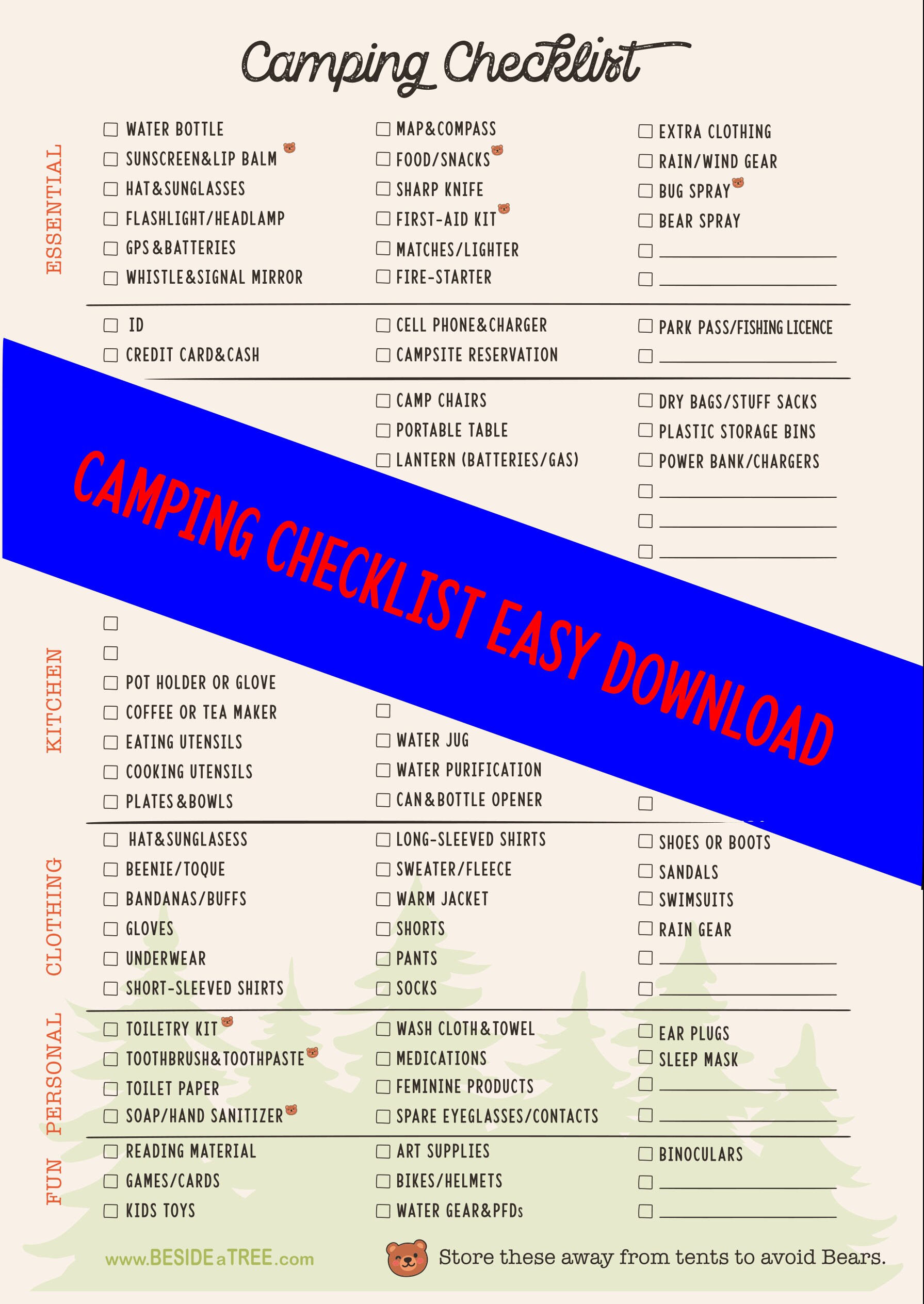 Camping Checklist PDF File Instant Download Etsy España
