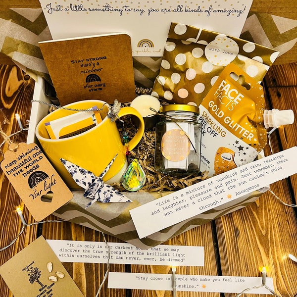 Personalised stay strong/Keep shining. care package.  Hug in a box, hope in a box, pick me up, self care, vegan friendly.