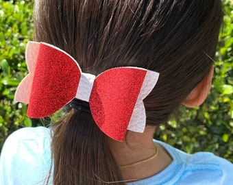 Red and white faux leather hair bow, valentine's day hair bow, Holiday hair bow for girls, faux leather bows, girls hair bows, toddler bows