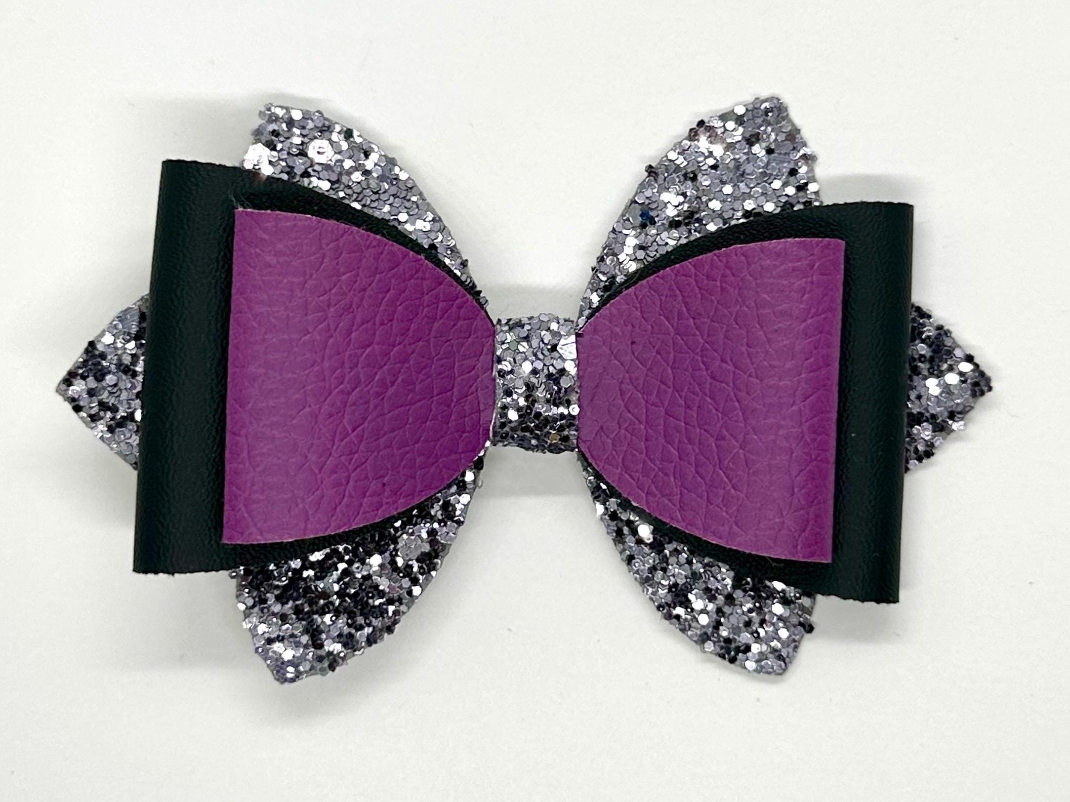 Purple Black and Pewter Hair Bow - Chunky Glitter Hair Bow  display picture 3