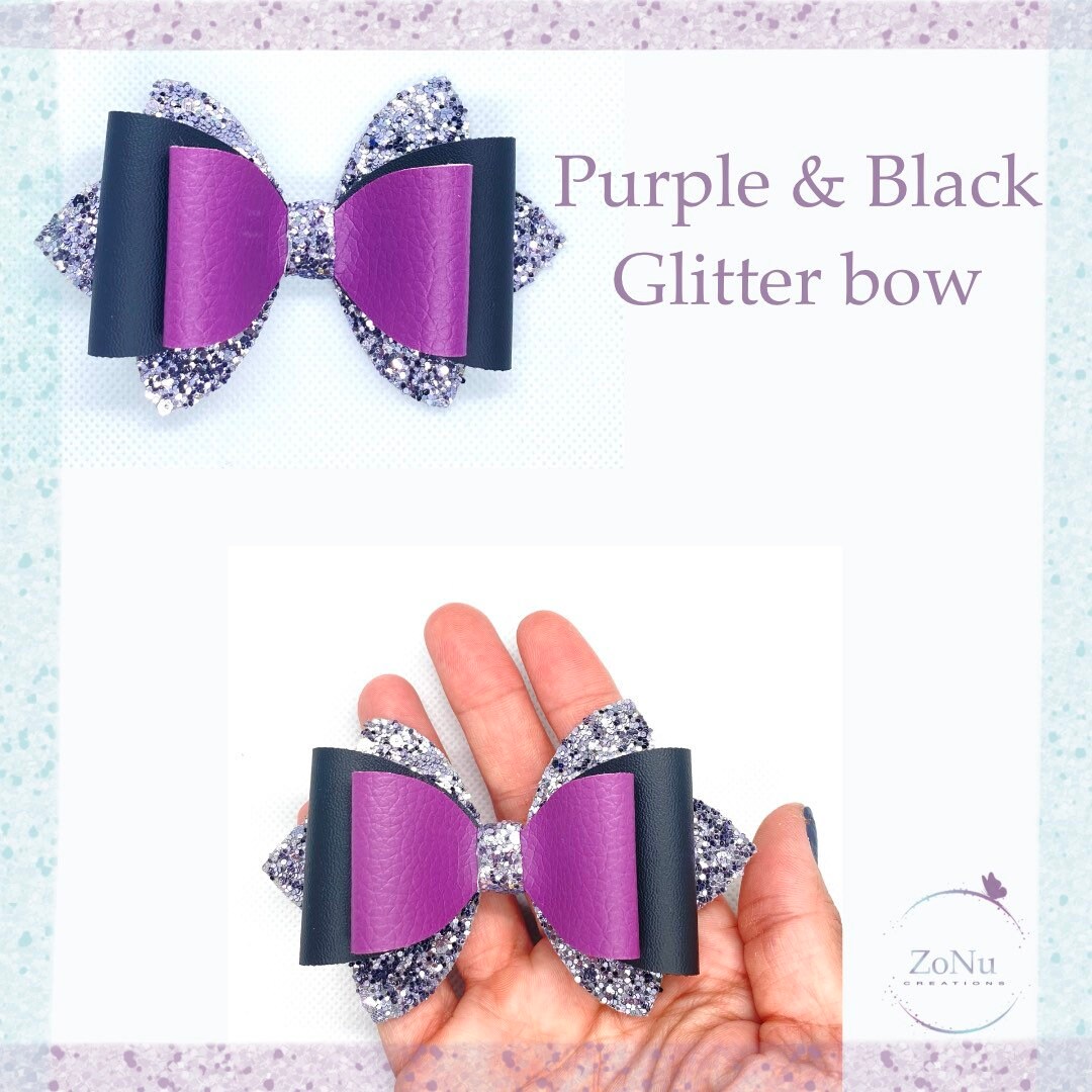 Purple Black and Pewter Hair Bow - Chunky Glitter Hair Bow  display picture 1