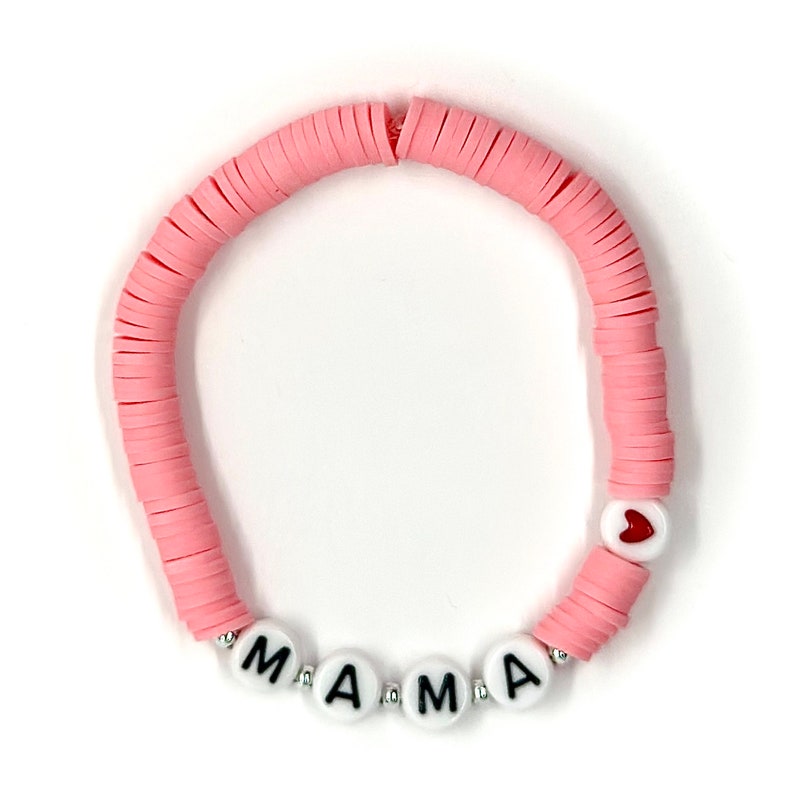 Mama Heart Heishi Bracelet, Heishi Mama Bracelet, Mantra Bracelet, Birthday Gift for Moms ...