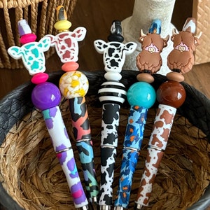 Cow Silicone Beaded Pens, Beaded Pens, Cows, Pen for work, pen for journal, silicone beads, beaded cow pen, cow lover