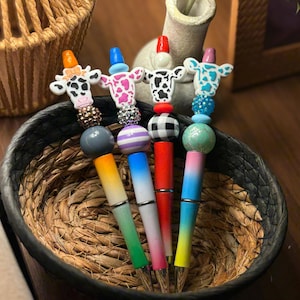Cow Silicone Beaded Pens, Beaded Pens, Cows, Pen for work, pen for journal, silicone beads, beaded cow pen, cow lover