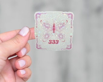 Holographic Butterfly Angel Number 333 Sticker