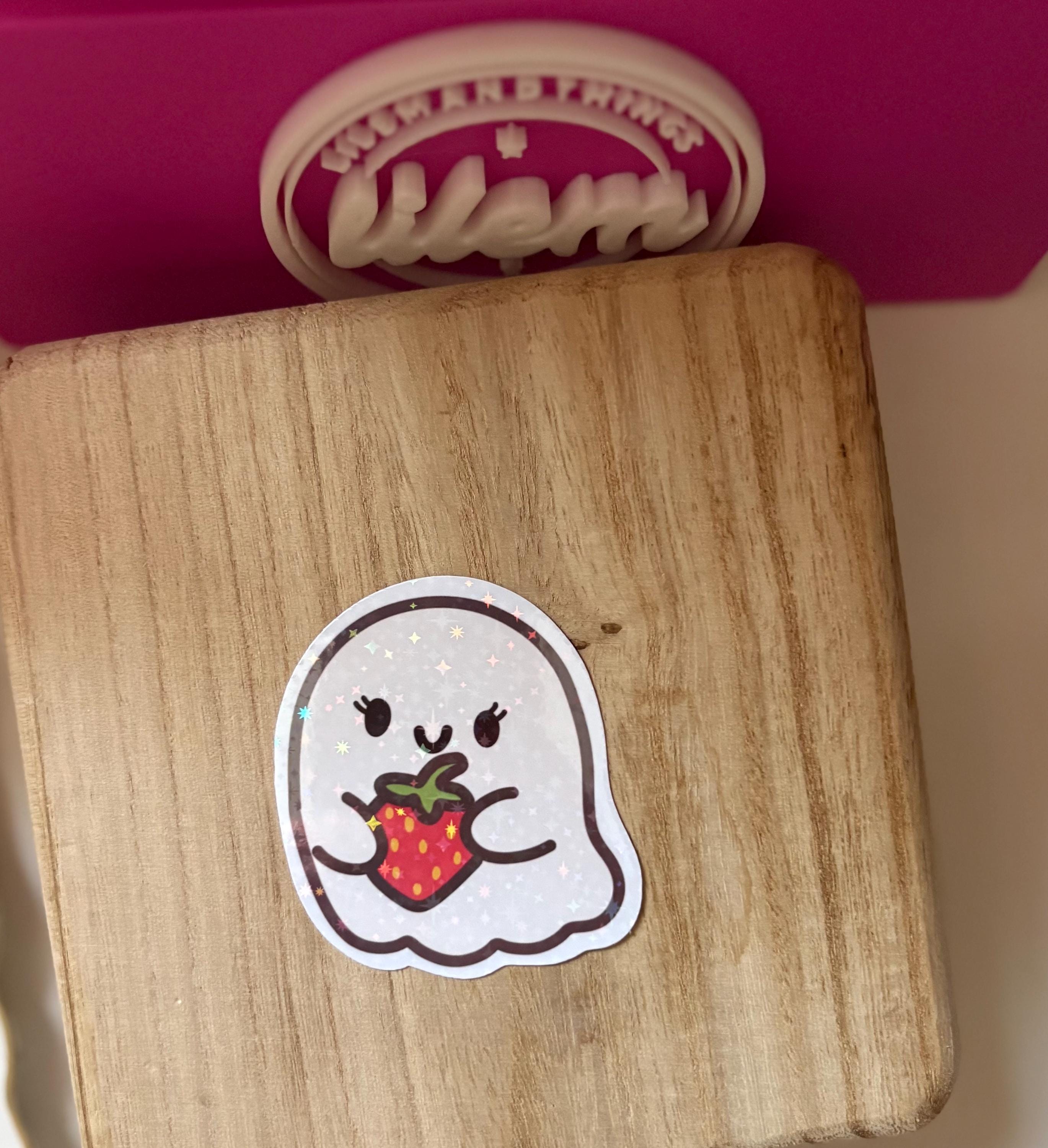 Holographic Ghost Strawberry Sticker, Waterproof Vinyl Decal (2.51x2.65 ...