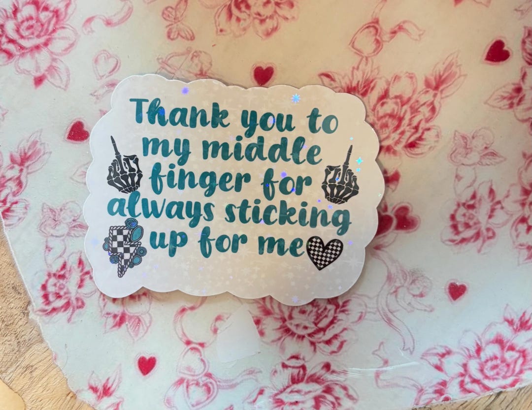 Finger Sticker Examples Middle Finger Holographic Vinyl Sticker for Laptops, Water Bottles, and ...
