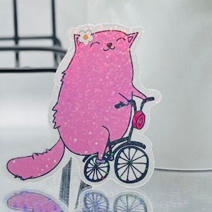 Cute pink cat holographic Sticker, Laptop Holographic Sticker, Sticker for Water bottle, cat Sticker, cat lover, gift for her, stickers