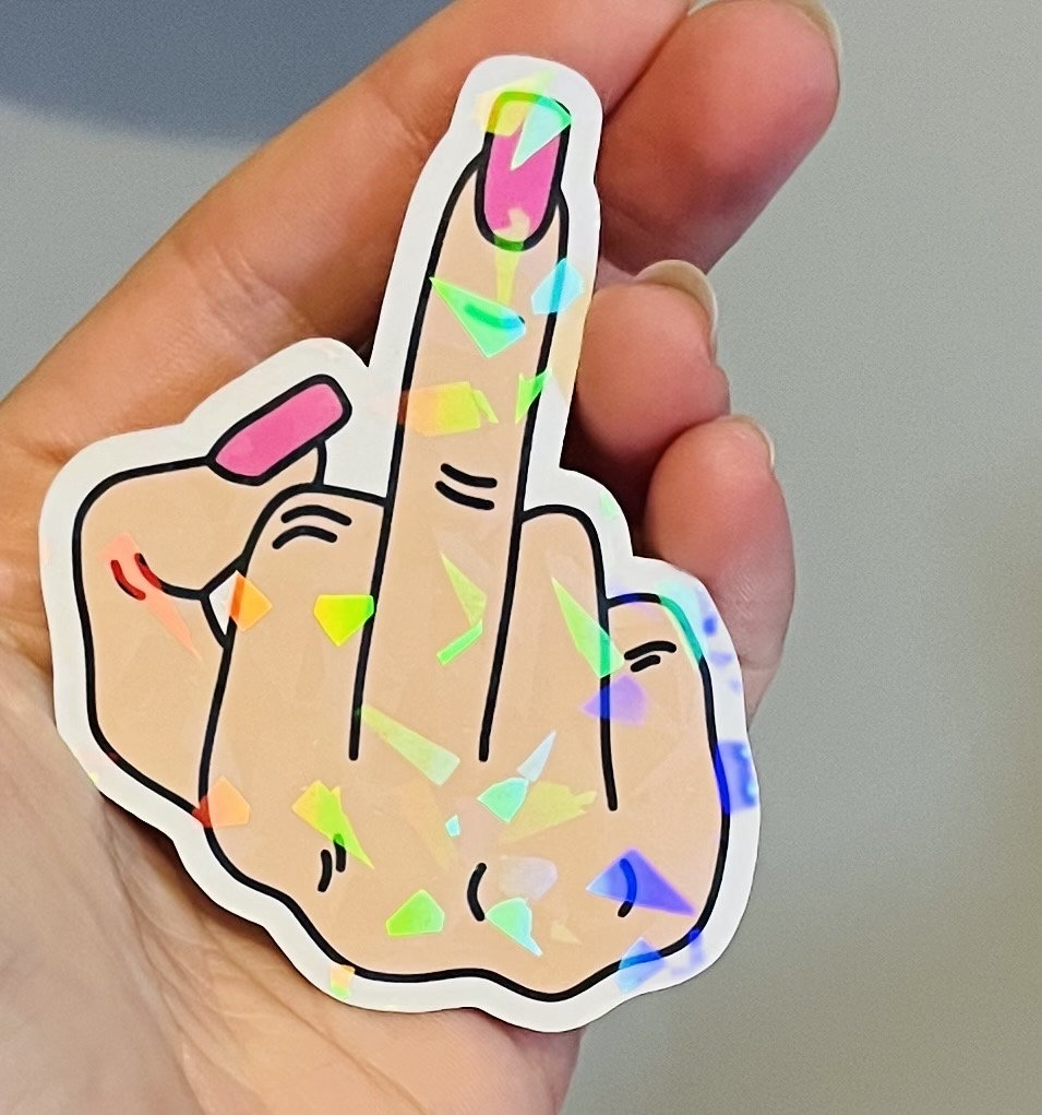 Middle Finger Sticky Notepad Middle Finger Holographic Sticker: Funny Laptop Decal - Etsy