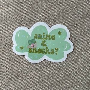Anime & Snacks Frog Sticker: Holographic Vinyl Laptop Decal