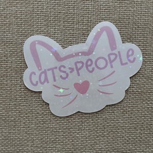Pink Cats&gt;People Holographic Sticker, Sticker, Funny Holographic Sticker, Sticker for Water Bottles, laptop decal, cute cat sticker