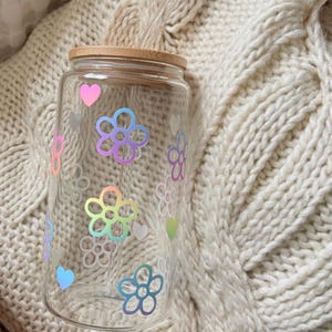 16 oz Rainbow and Hearts Vinyl Glass Tumbler with lid and straw