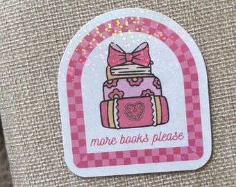 Pink Floral Books Holographic Sticker: Coquette Reader Gift